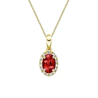 10K Yellow Gold Prong-set Ruby pendant with diamond halo