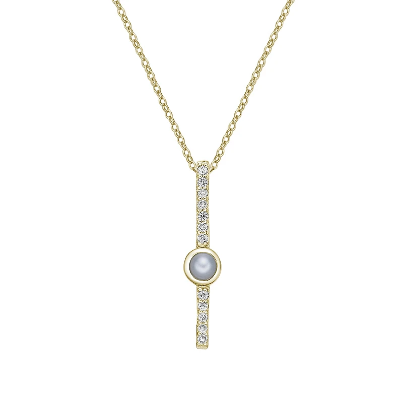 10K Yellow Gold Bezel-set Freshwater Pearl pendant with diamonds (no chain)