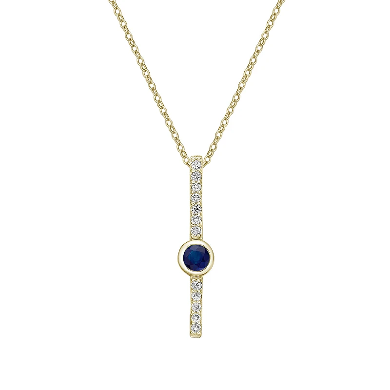 10K Yellow Gold Bezel-set Sapphire & Diamond pendant (no chain)