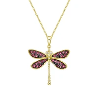 10K Yellow Gold Ruby & diamond dragonfly pendant