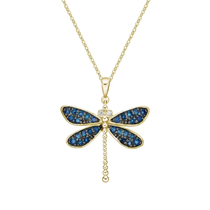 10K Yellow Gold Sapphire & Diamond dragonfly pendant