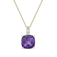 10K Yellow Gold Prong-set Amethyst pendant with diamond accent
