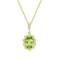 10K Yellow Gold Prong-set Peridot pendant with diamond halo