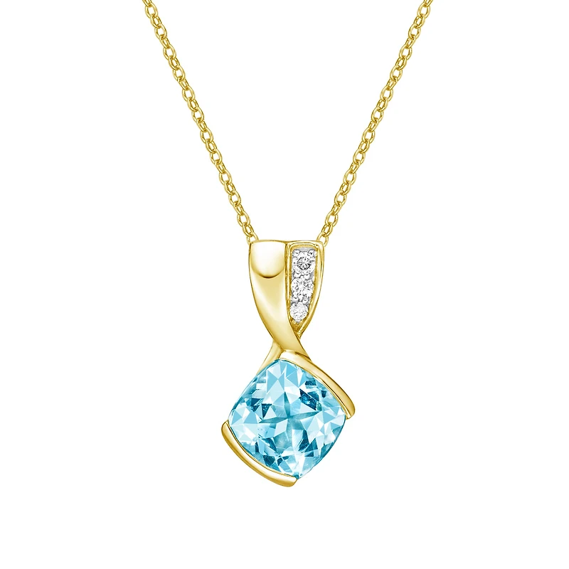 10K Yellow Gold Blue Topaz pendant with diamond accent