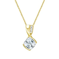 10K Gold Contemporary half-channel Aquamarine & Diamond pendant with chain - yellow gold