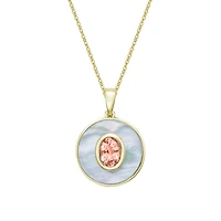10K Yellow Gold Morganite and Mother of Pearl pendant with chain
