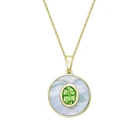 10K Yellow Gold Peridot and Mother of Pearl Pendant - 18 inches