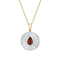10K Yellow Gold Garnet and Mother of Pearl pendant with chain