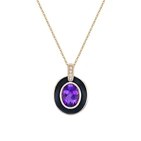 10K Yellow Gold Bezel-set Amethyst and diamond pendant with enamel