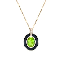 10K Yellow Gold Bezel-set Peridot and diamond pendant with enamel