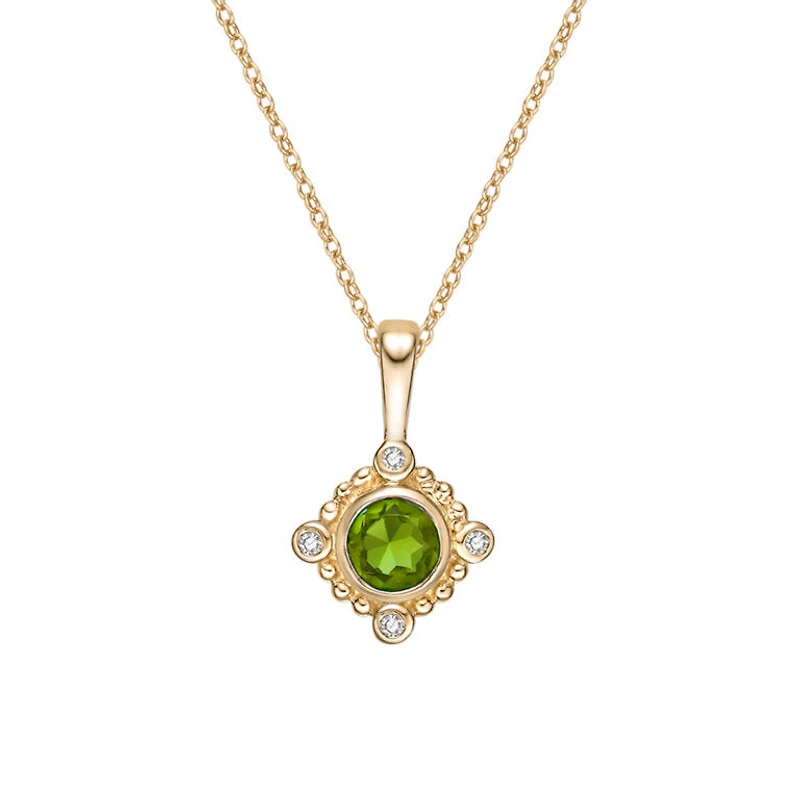 10K Yellow Gold Peridot and Diamond Pendant