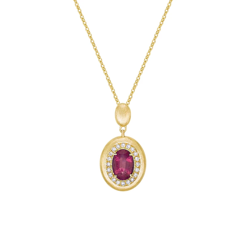14K Yellow Gold Brushed Ruby & Diamond pendant