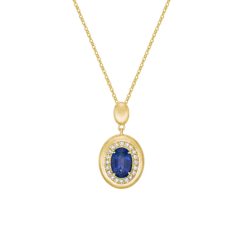 14K Yellow Gold Brushed Sapphire & Diamond pendant