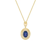 14K Yellow Gold Brushed Sapphire & Diamond pendant