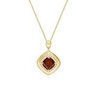 10K Yellow Gold Brushed Garnet & Diamond pendant