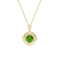 10K Yellow Gold Brushed Peridot & Diamond pendant