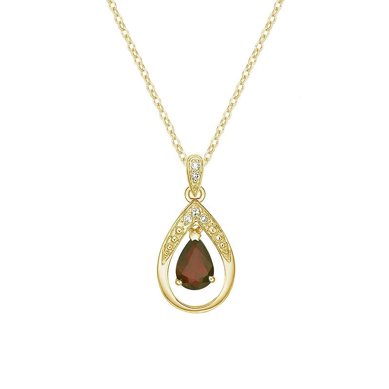 10K Yellow Gold Garnet & diamond pendant with chain