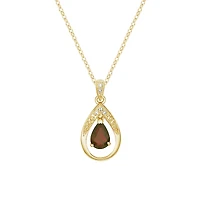 10K Yellow Gold Garnet & diamond pendant with chain