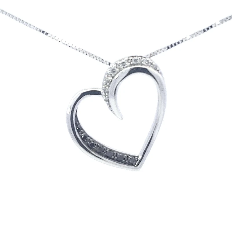 10K White Gold 0.09 cttw Black Diamond Heart Pendant, 18"