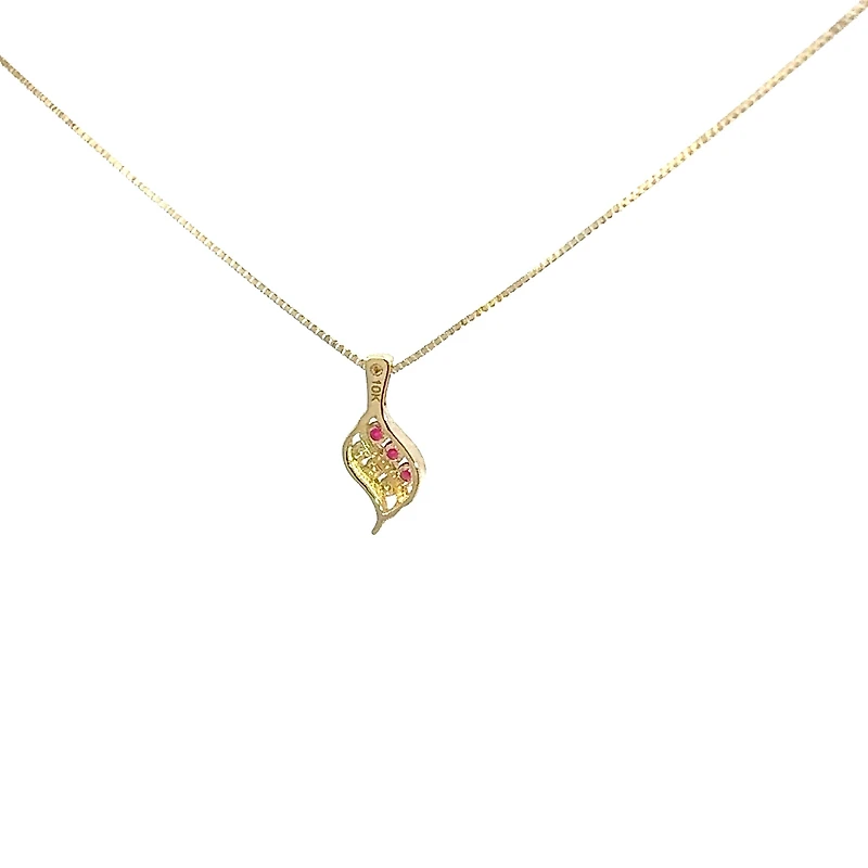 10K Yellow Gold 0.045 cttw Diamond and Ruby Pendant, 18"