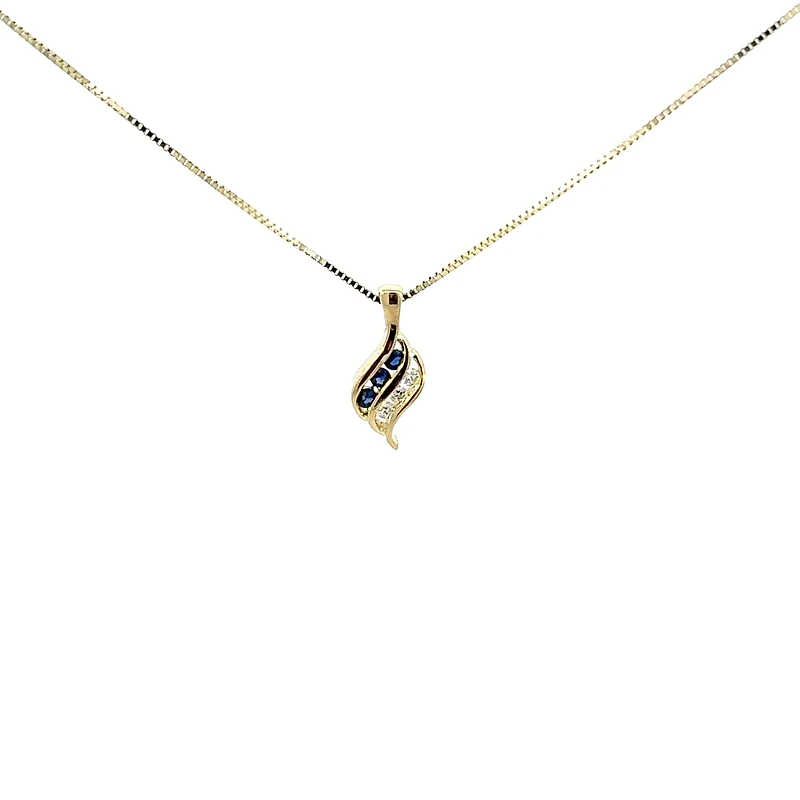 10K Yellow Gold 0.045 cttw Diamond and Sapphire Pendant, 18"