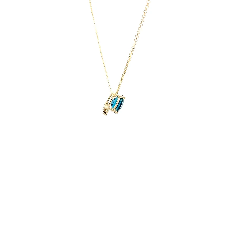 10K Yellow Gold London Blue Topaz and Diamond Pendant, 18"