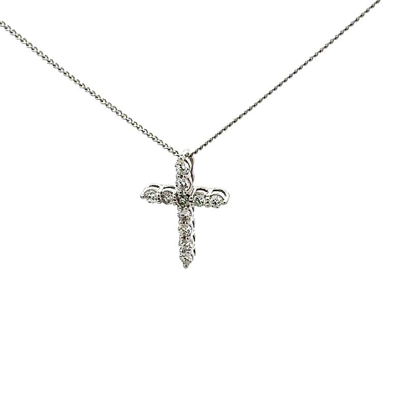 10K White Gold 0.25cttw Lab Grown Diamond  Cross Necklace - 18 Inches