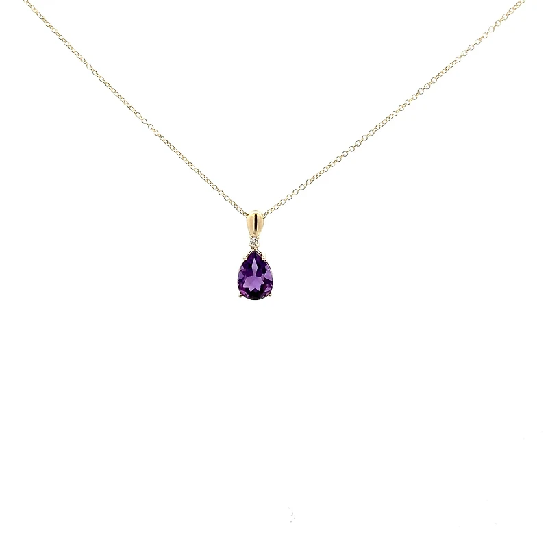 10K Yellow Gold Amethyst and Canadian Diamond Pendant