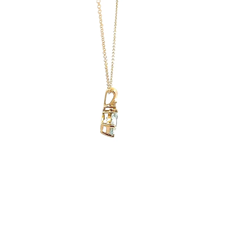 10K Gold Prong-set Aquamarine pendant with diamond accent - White gold