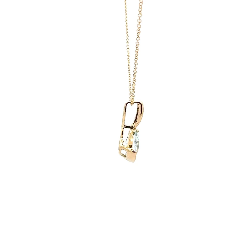 10K Gold Contemporary half-channel Aquamarine & Diamond pendant with chain - yellow gold