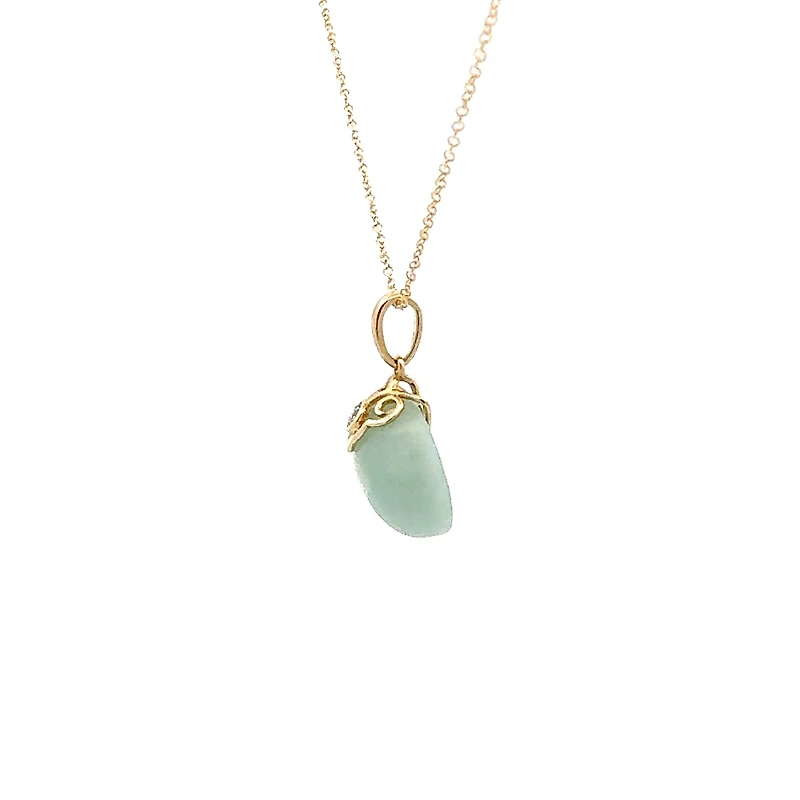 10K Gold Jadeite And Diamond Pendant