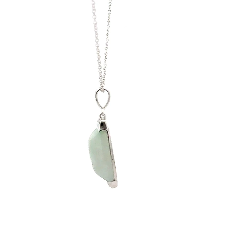 10K Gold Jadeite And Diamond Pendant - White gold