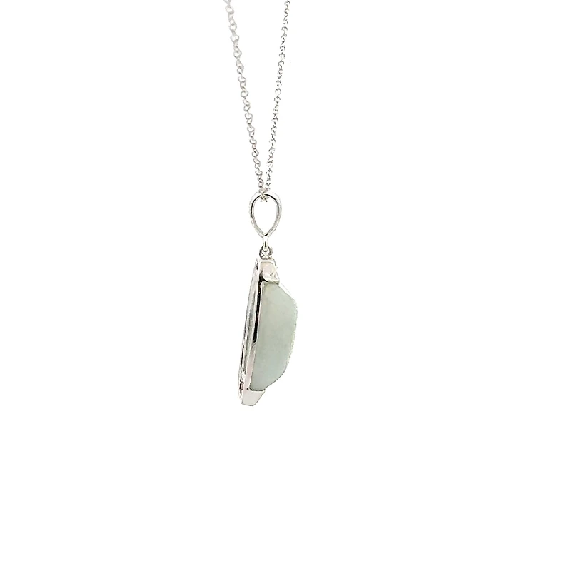 10K Gold Jadeite And Diamond Pendant - White gold
