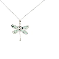 10K White Gold Emerald and Diamond Dragonfly Necklace