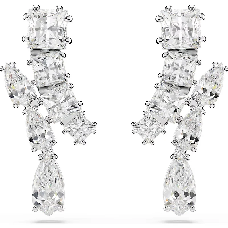 Swarovski - Matrix drop earrings, Mixed cuts, White, Rhodium plated - 5700418