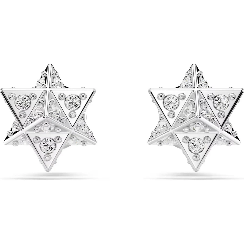 Swarovski - Dextera stud earrings, Round cut, Star, White, Rhodium plated - 5700322
