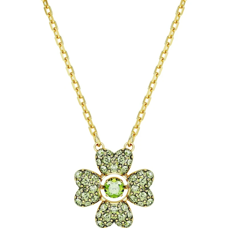 Swarovski Idyllia pendant, Clover, Green, Gold-tone plated - 5671144
