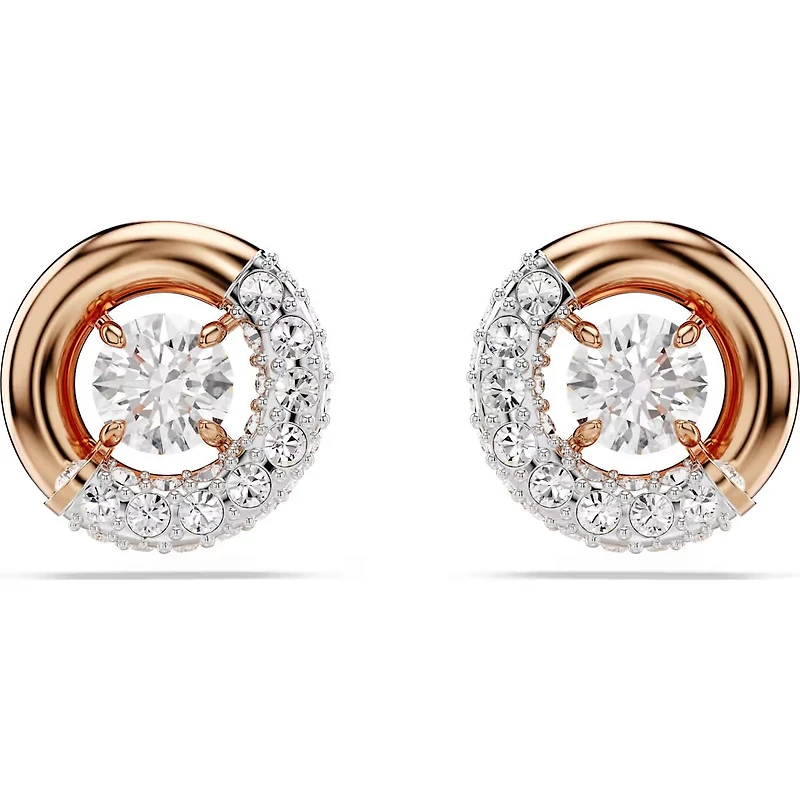 Swarovski - Dextera stud earrings, Round cut, White, Rose gold-tone plated - 5692258