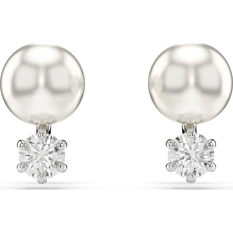 Swarovski - Matrix stud earrings, Crystal pearl, Round cut, White, Rhodium plated - 5694225/5701604 (SS)