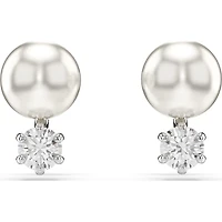 Swarovski - Matrix stud earrings, Crystal pearl, Round cut, White, Rhodium plated - 5694225/5701604 (SS)