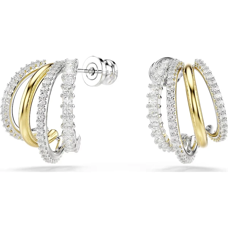 Swarovski - Hyperbola hoop earrings, Mixed cuts, Mini, White, Mixed metal finish - 5689718/5701590 (SS)