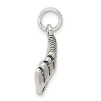 925 Sterling Silver Antique Finish Baseball Glove with Simulated Pearl Charm - 15.45mm x 15mm