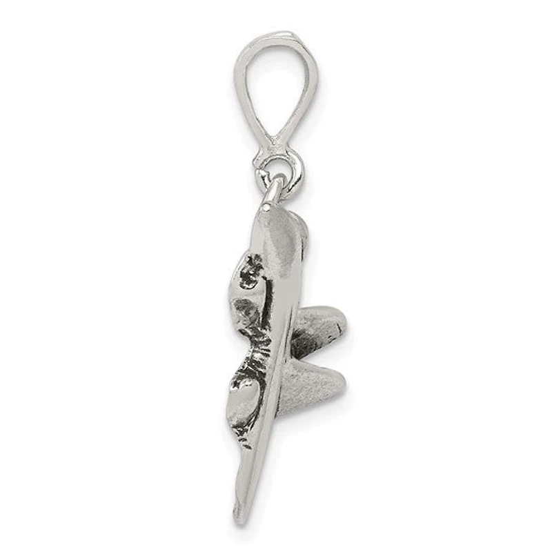 925 Sterling Silver Jet Fighter Antique Finish Charm - 30mm x 18mm