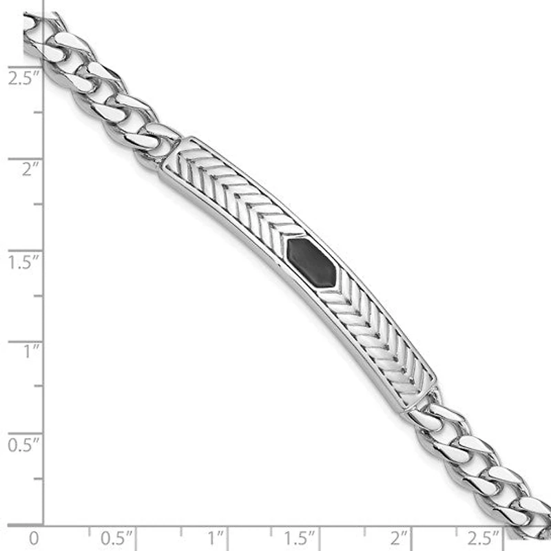 925 Sterling Silver Rhodium Plated Black Enamel Polished Finish Bracelet - 8 inches