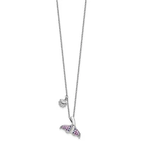 Sterling Silver Rhodium-plated Polished CZ Whale Tail 17.75in Necklace