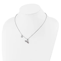 Sterling Silver Rhodium-plated Polished CZ Whale Tail 17.75in Necklace