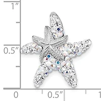 Sterling Silver Rhodium-plated Polished White Crystal Starfish Pendant Chain Slide