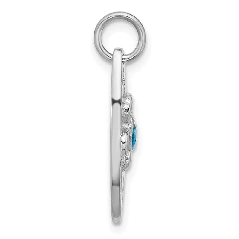 Sterling Silver Rhodium-plated Polished Blue Enamel Turtle Surfboard Pendant
