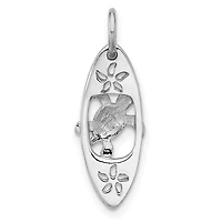 Sterling Silver Rhodium-plated Polished Blue Enamel Turtle Surfboard Pendant