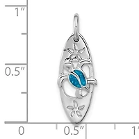 Sterling Silver Rhodium-plated Polished Blue Enamel Turtle Surfboard Pendant